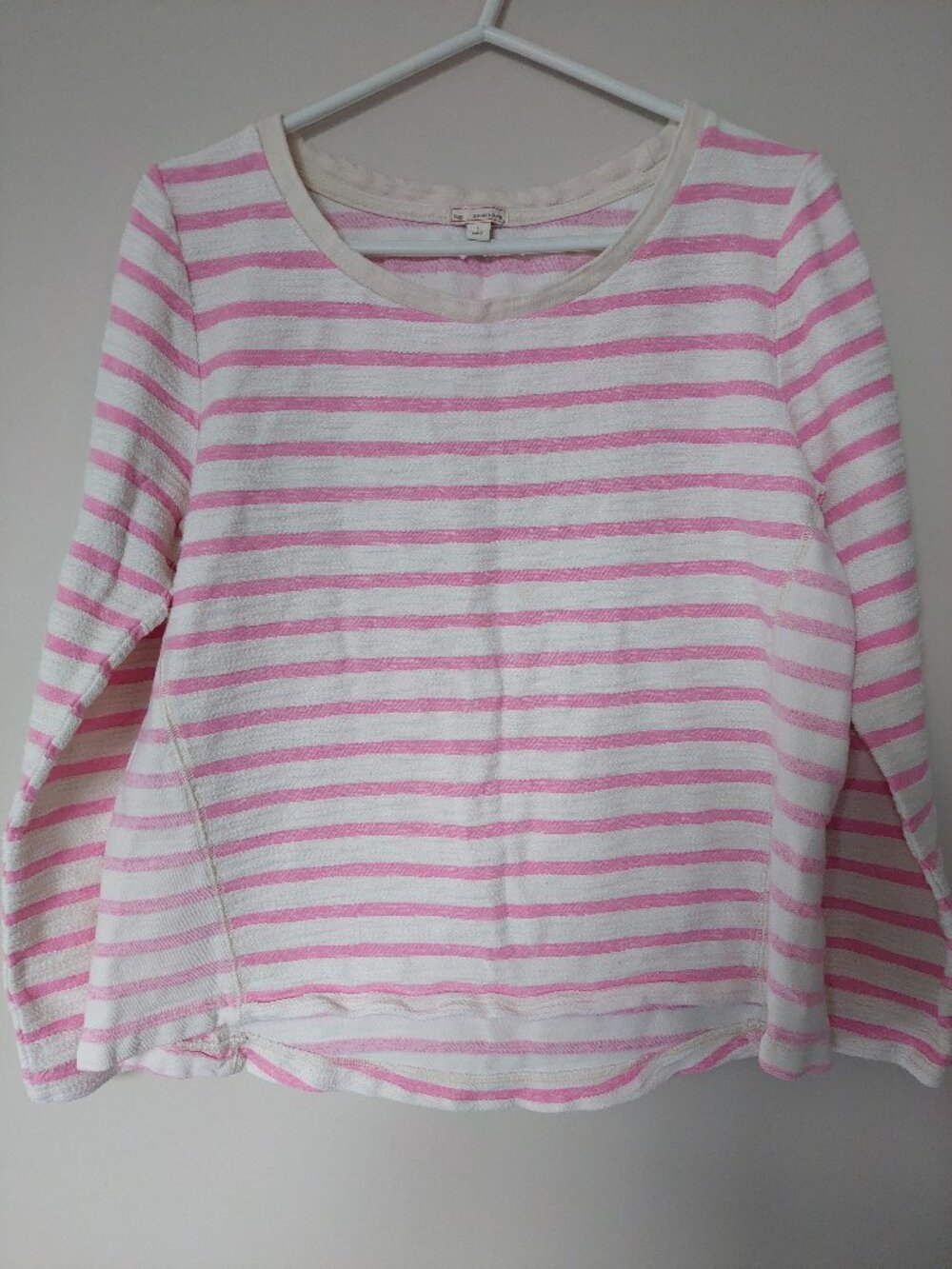 Gap Women's L Pettie  Pink-and-white Striped Knit Cotton Sweat Top